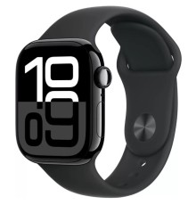 Apple Watch Series 10 42 мм (алюминиевый корпус, черный/черный, спортивный силиконовый ремешок S/M) 