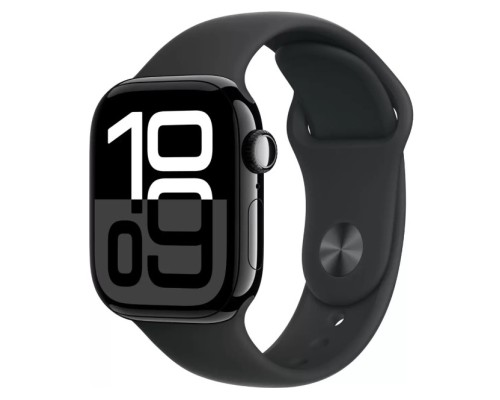 Apple Watch Series 10 42 мм (алюминиевый корпус, черный/черный, спортивный силиконовый ремешок S/M) 