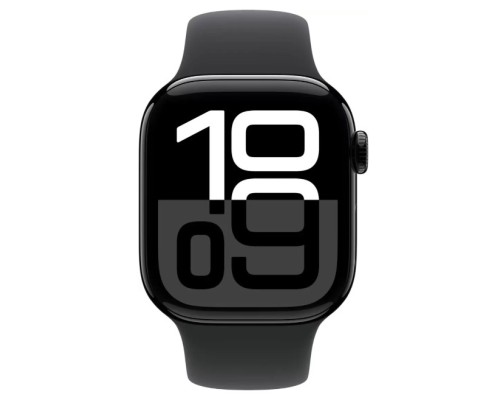 Apple Watch Series 10 42 мм (алюминиевый корпус, черный/черный, спортивный силиконовый ремешок S/M) 