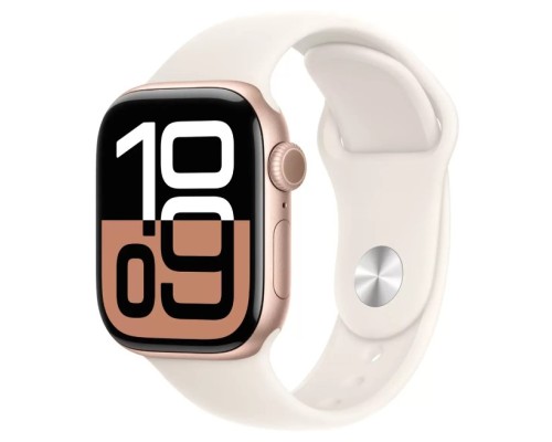 Apple Watch Series 10 42 мм (алюминиевый корпус, розовое золото/звездный свет, спортивный силиконовый ремешок S/M) 