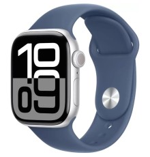 Apple Watch Series 10 42 мм (алюминиевый корпус, серебристый/синий, спортивный силиконовый ремешок S/M)